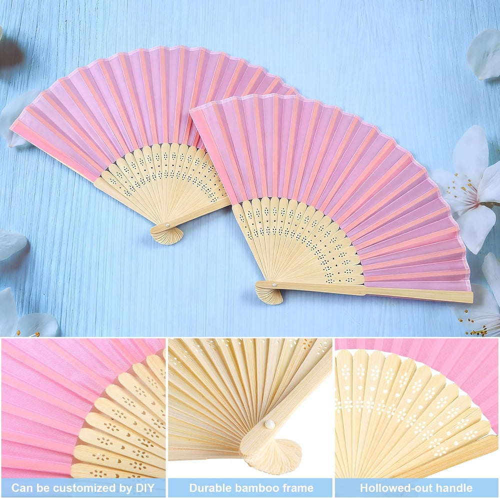 Aneco 18 Pieces Pink Handheld Cloth and Bamboo Folding Fans for Wedding Decoration, Church Gifts, Party Favors, DIY Decoration