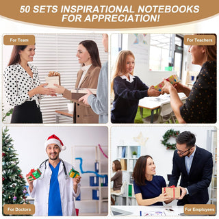 Kosiz 50 Sets Employee Appreciation Gifts Bulk Thank You Notebooks Bamboo Pens Keychains Social Worker Appreciation Gifts for Coworkers Staff Employee Students