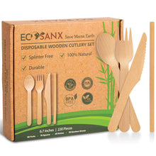 ECOSANX® 120 PCs Disposable Wooden Cutlery set 6.3" Splinter Free Compostable Utensils for party, Eco-Friendly, 100% All-Natural Bamboo Utensils set for picnic, Bamboo cutlery set for Events & More