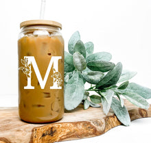Personalized Tumbler, Monogrammed Can Glass Cups with Bamboo Lids and Straws, Customized Gifts for Women, Cute Design Initial Iced Coffee glasses, Custom Letter Mug, Birthday Bridesmaid, W