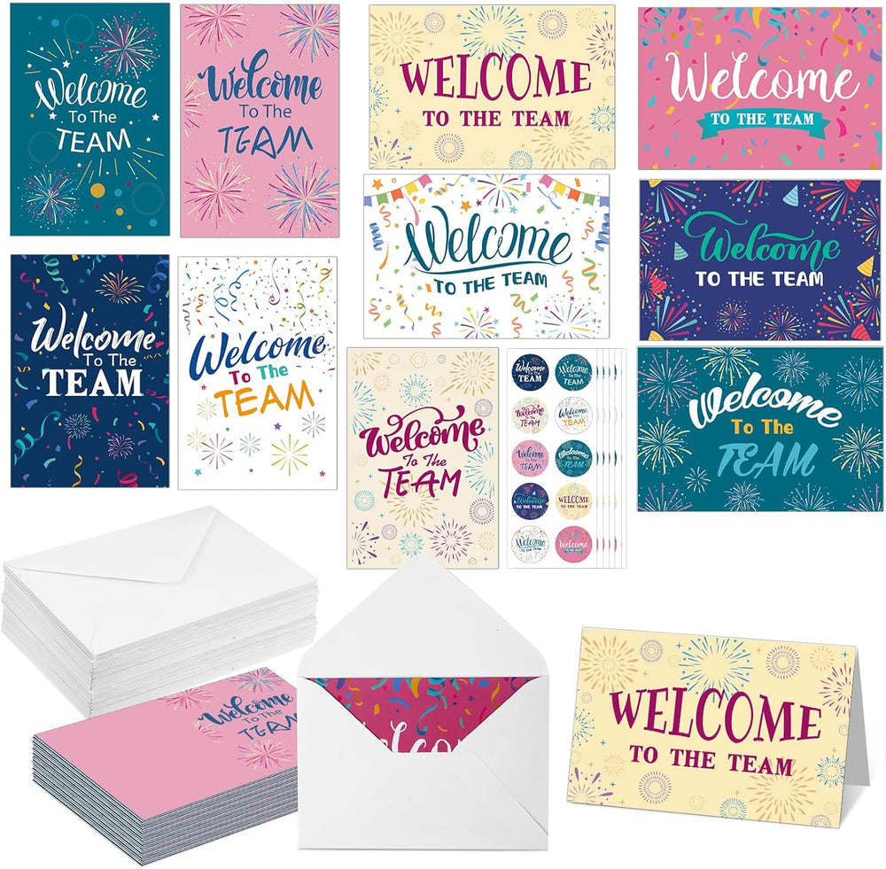 Motiskyy 50 Pcs Welcome to the Team Cards Bulk with Envelopes Stickers 4 x 6 Inch Work Blank Inside Welcome Cards for New Employees Hire Welcome Gifts