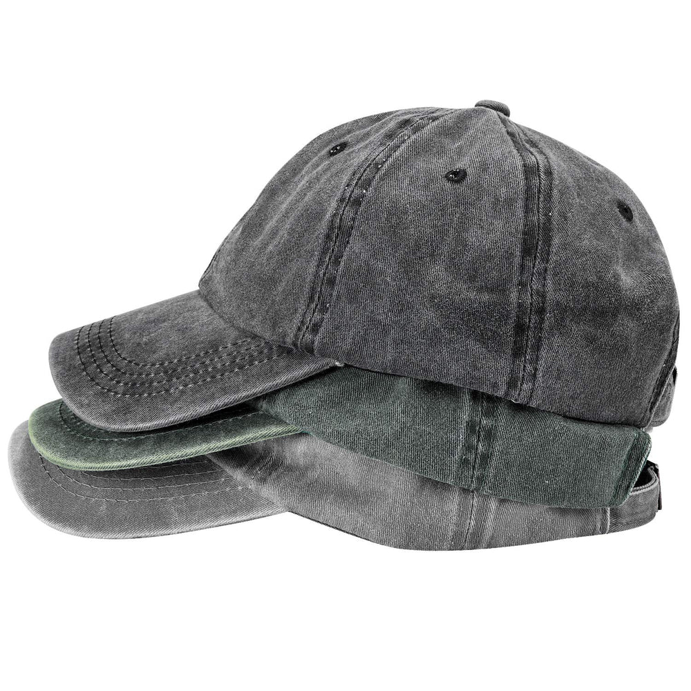 MEINICY 3 Packs Washed-Cotton Plain Baseball Cap, Vintage Adjustable Dad Hats Gift for Men/Women,Unstructured