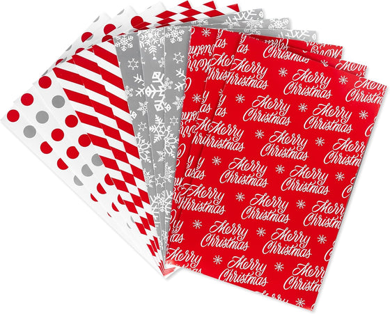 American Greetings Christmas Gift Boxes, Red, White and Silver Christmas Patterns (12-Boxes, 14.75 in. x 9.5 in.) - hover image