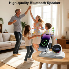 6-in-1 Wireless Charging Station with Bluetooth Speaker,Digital Clock and Ambient Lights,Fast Wireless Charger for for Multiple Devices for Apple - iPhone 17 16 15 14 13 12 Pro Max Apple Watch Airpods