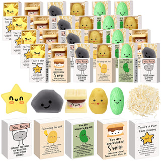 Wettarn 75 Sets Appreciation Gifts Cute Stress Balls with Support Boxes Bulk Party Favors for Employee Coworker Team Group Stuffers Office Prizes Positive Desk Decor
