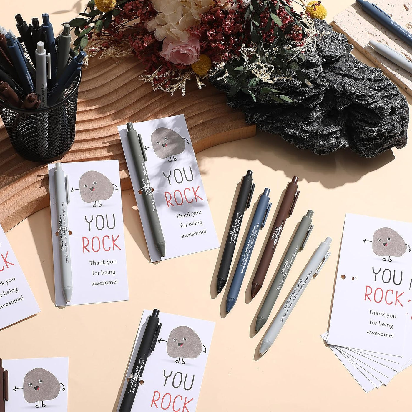 Sayglossy 25 Sets You Rock Pens Gifts Bulk Employee Appreciation Gifts Ballpoint Pens and Inspirational Card for Graduation Teacher Students Father Day Team Office Coworker Staff