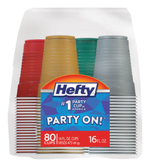 Hefty Party On Disposable Plastic Cups, Assorted, 16 Ounce, 100 Count