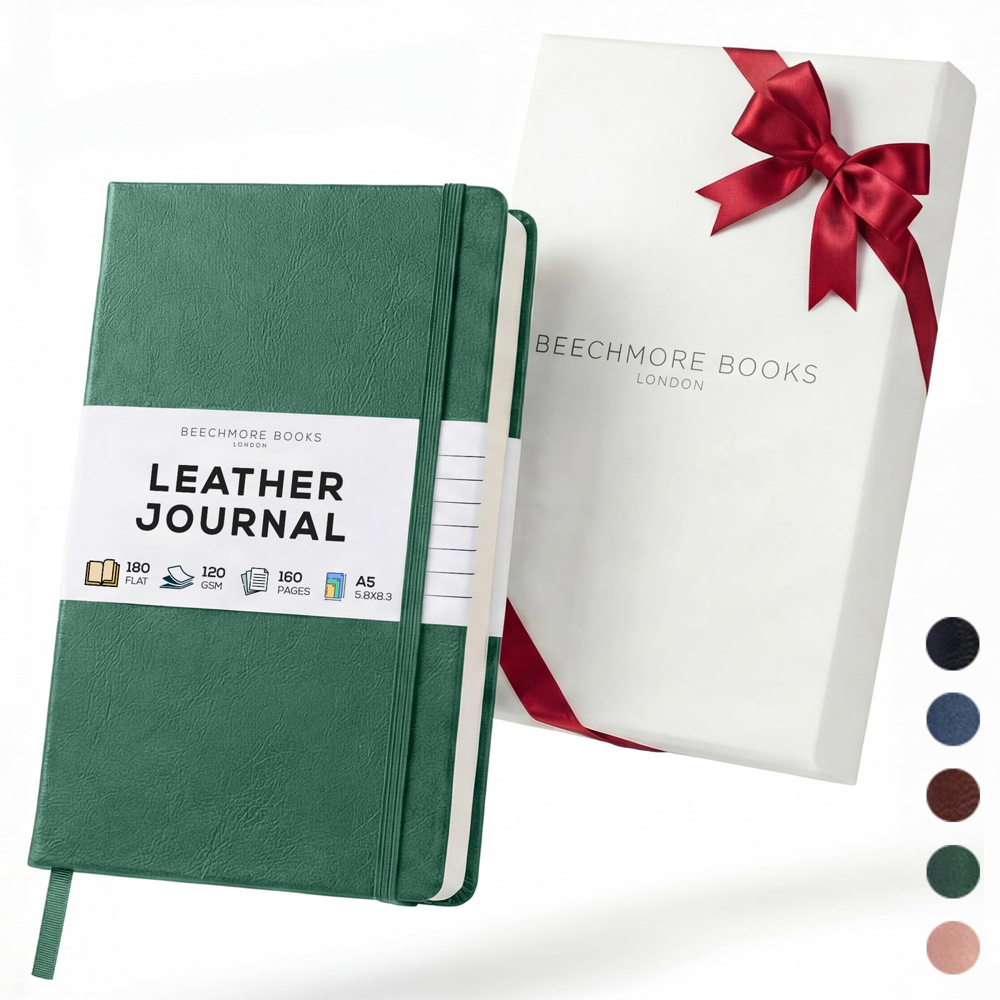 BEECHMORE BOOKS Premium Lined Leather Journal for Men & Women, 5" x 8" (A5) Thick 120gsm Ivory Cream Paper Notebook, Hardcover Vegan Leather Personal Diary, With Gift Box (Chestnut Brown)