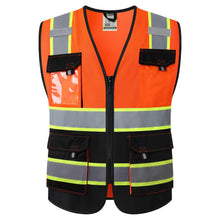 JKSafety Hi Vis Reflective Safety Vests for Men Women High Visibility Vest with Pockets Mesh Fabric Construction Safety Apparel Neon Vest for Work (220-Black L)