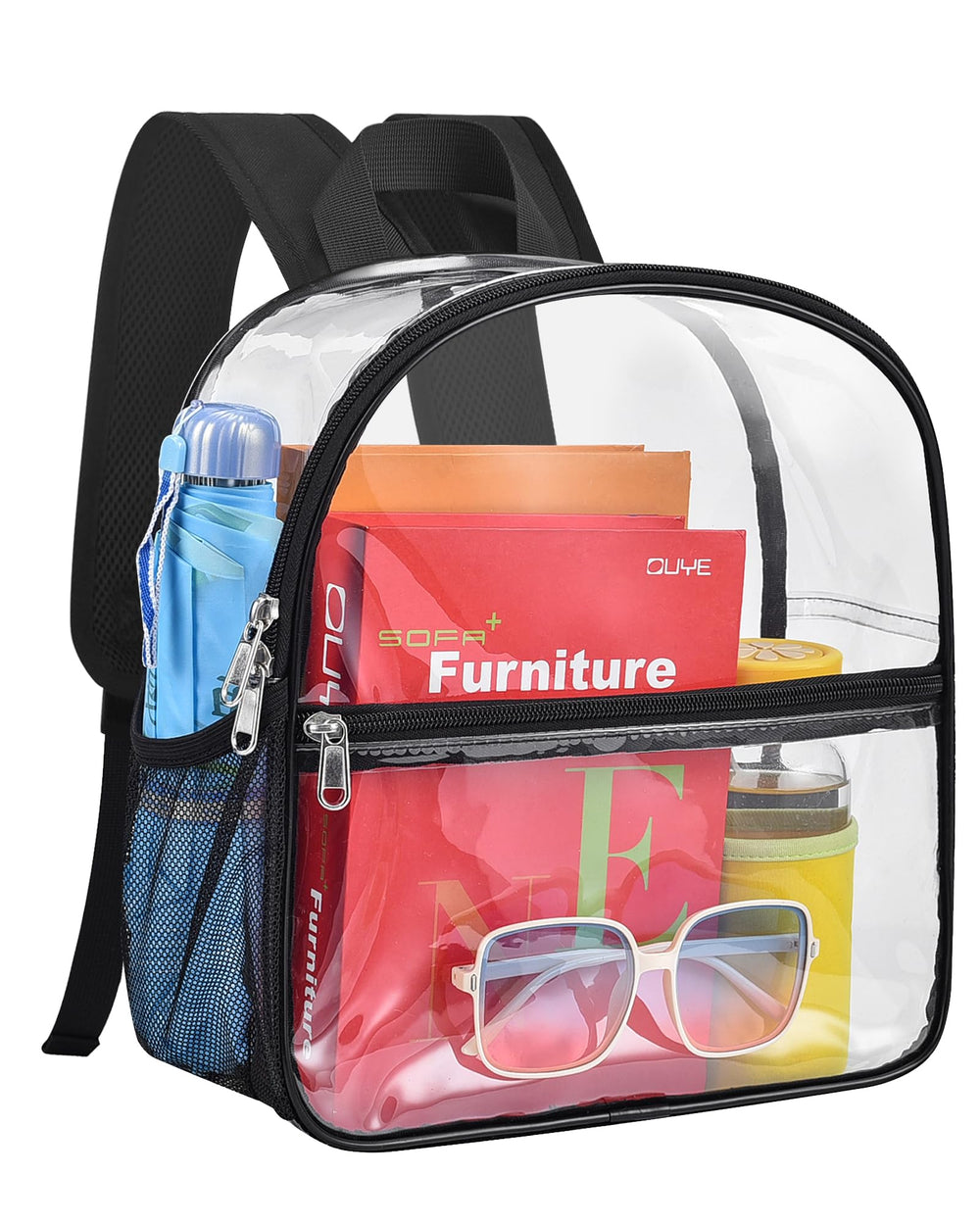 Paxiland Clear Backpack Stadium Approved 12×12×6 with Reinforced and Wider Shoulder Straps, Small Clear Bag for Schools, Concerts, Work, Festivals and Sporting Events - Black