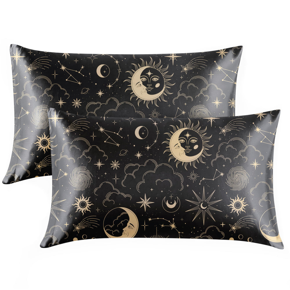 EXQ Home Silky Satin Pillowcase for Hair and Skin,Printed Pillow Cases Standard Size Set of 2 Satin Pillow Case 2 Pack with Envelope Closure(Ink Leaf, 20x26)