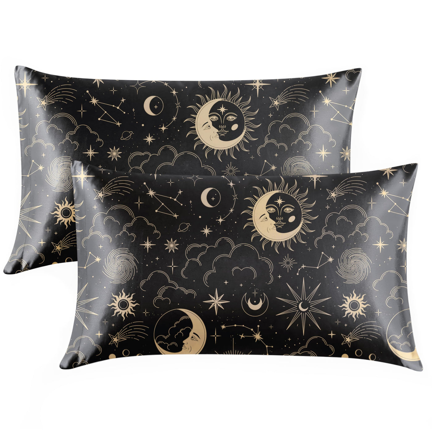 EXQ Home Silky Satin Pillowcase for Hair and Skin,Printed Pillow Cases Standard Size Set of 2 Satin Pillow Case 2 Pack with Envelope Closure(Ink Leaf, 20x26)