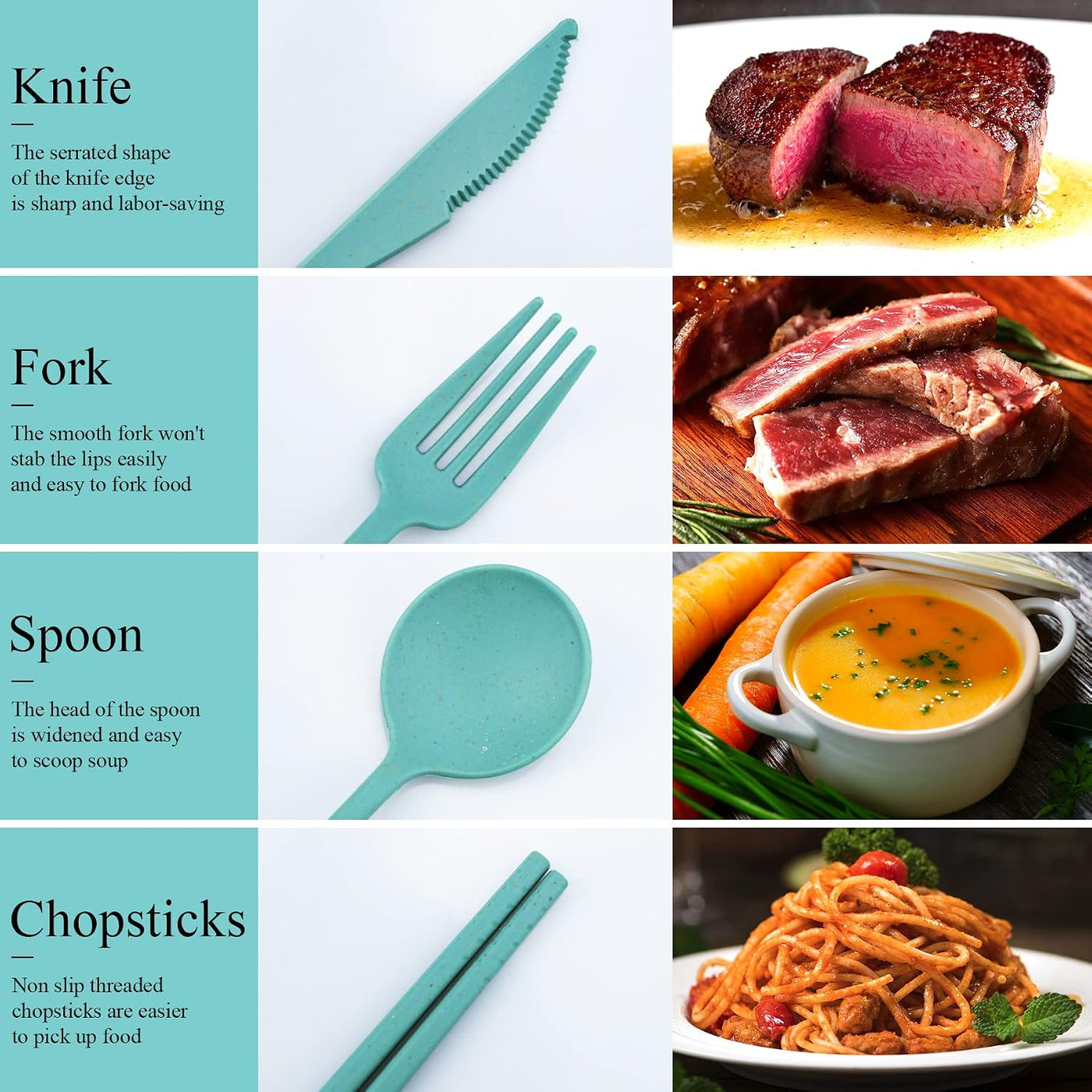DISSKNIC Reusable Travel Utensils with Case, 4 Sets Wheat Straw Portable Cutlery Set Chopsticks Knives Fork and Spoon for Lunch Box Accessories, Camping Flatware Sets for Daily Use or Outdoor
