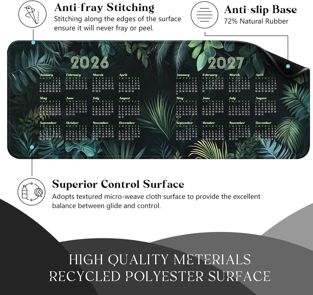 2026-2027 Two-Year Calendar Desk Pad, Large Waterproof Mouse Pad with Stitched Edges Non-Slip Rubber Base, Multi-Functional Desk Mat for Office Home Gaming Business