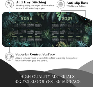 2026-2027 Two-Year Calendar Desk Pad, Large Waterproof Mouse Pad with Stitched Edges Non-Slip Rubber Base, Multi-Functional Desk Mat for Office Home Gaming Business