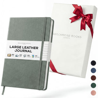 BEECHMORE BOOKS Premium Lined Leather Journal for Men & Women, 5" x 8" (A5) Thick 120gsm Ivory Cream Paper Notebook, Hardcover Vegan Leather Personal Diary, With Gift Box (Chestnut Brown)