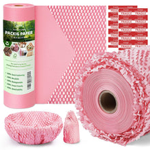 Honeycomb Packing Paper,12 inch x 200 ft Bubble Cushioning Wrap for Packing Moving,Products Gifts Wrapping Paper,Recyclable and Biodegradable Shipping Packing Materials with 20 Fragile Sticker Labels