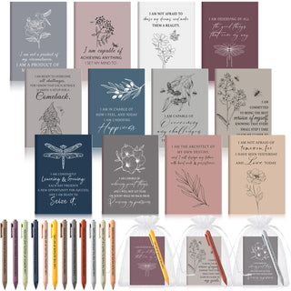 Mooliwe 24 Pcs Positive Affirmation Gift Set Gratitude Notebooks with Pens Small Bags Motivational Encouragement Notepads Daily Affirmations Journal for Women Stress Relief Self Care (Watercolor)