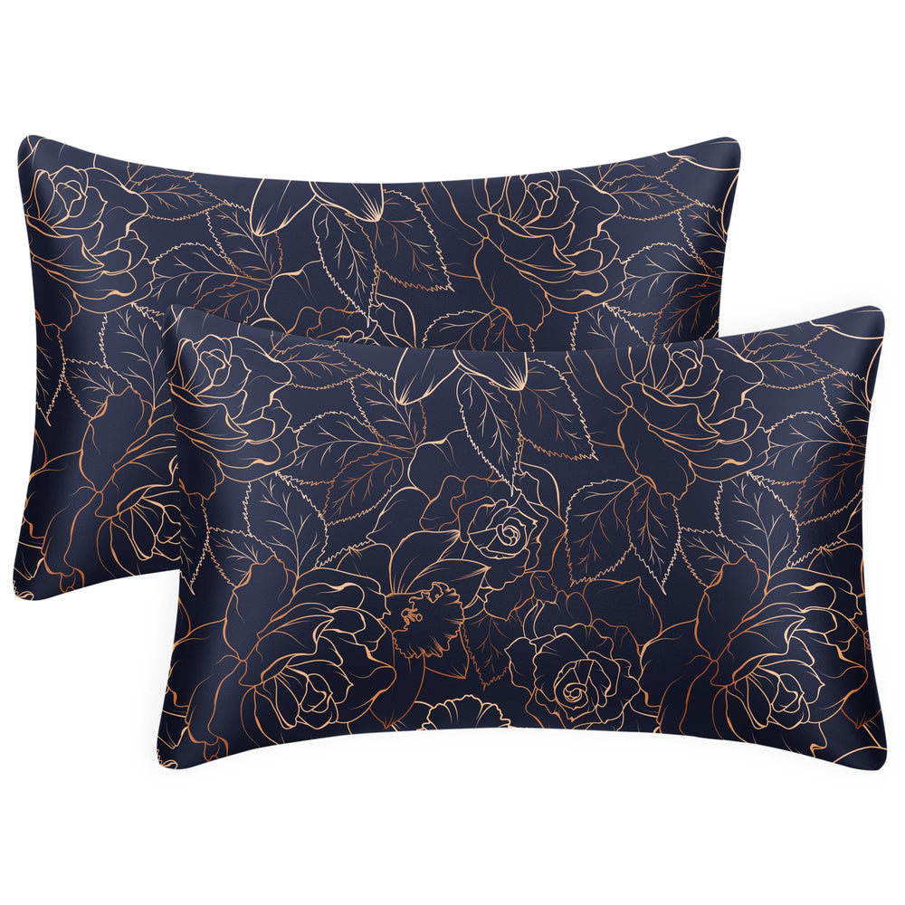 EXQ Home Silky Satin Pillowcase for Hair and Skin,Printed Pillow Cases Standard Size Set of 2 Satin Pillow Case 2 Pack with Envelope Closure(Ink Leaf, 20x26)