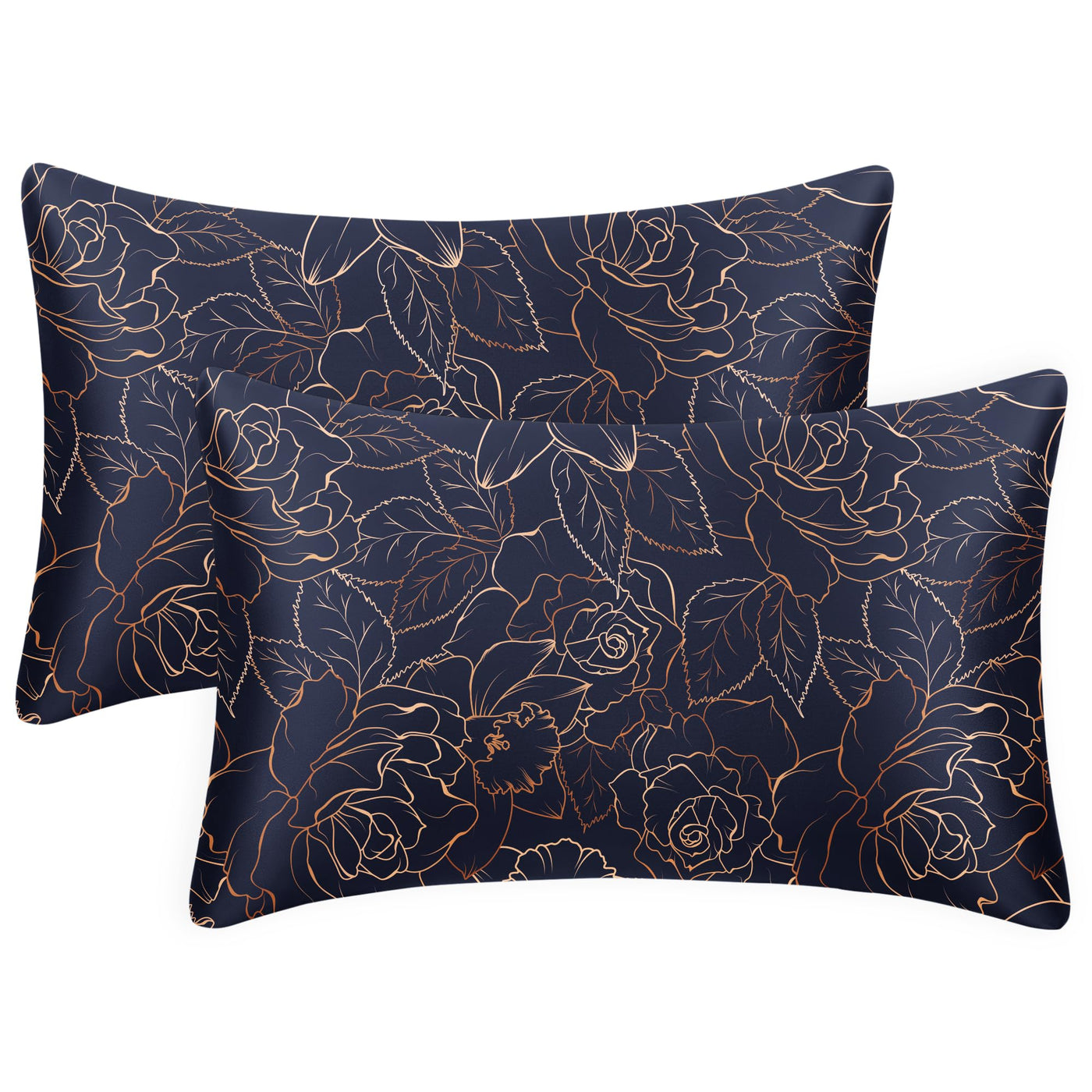 EXQ Home Silky Satin Pillowcase for Hair and Skin,Printed Pillow Cases Standard Size Set of 2 Satin Pillow Case 2 Pack with Envelope Closure(Ink Leaf, 20x26)