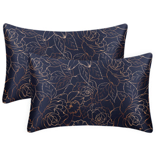 EXQ Home Silky Satin Pillowcase for Hair and Skin,Printed Pillow Cases Standard Size Set of 2 Satin Pillow Case 2 Pack with Envelope Closure(Ink Leaf, 20x26)