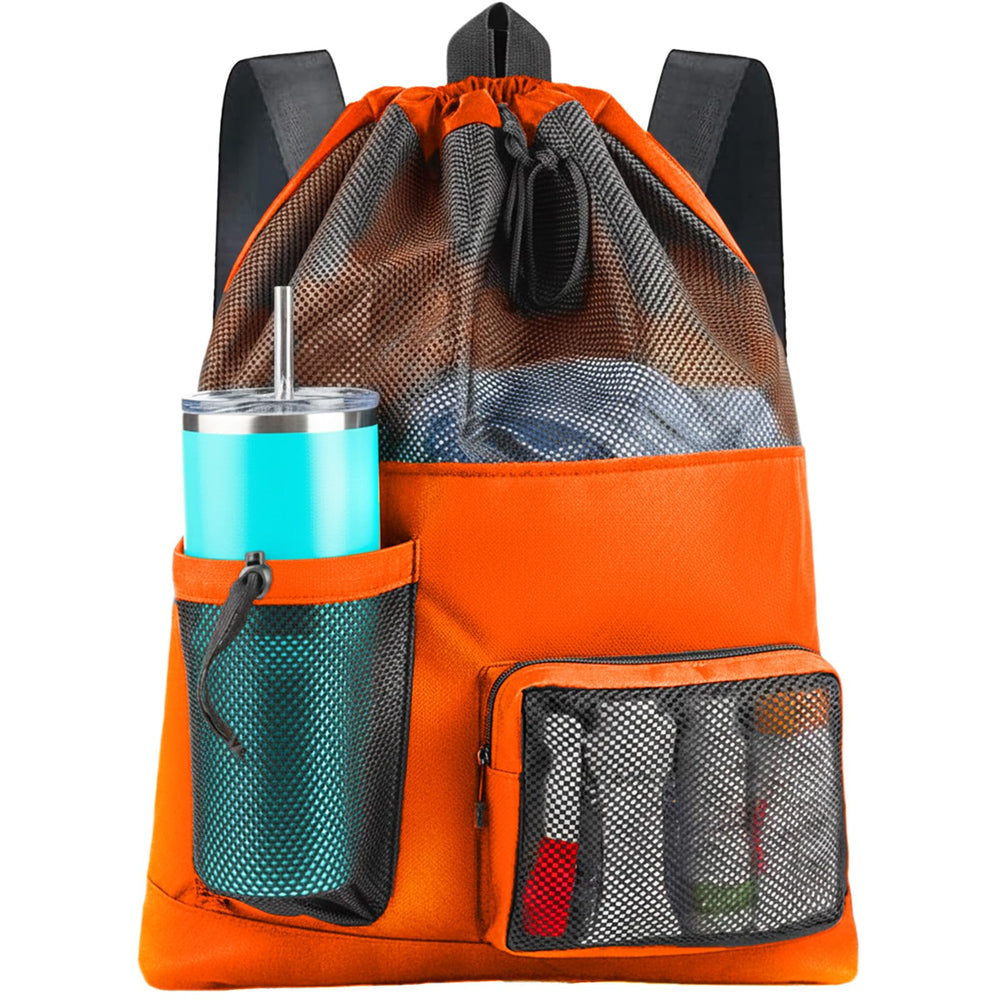 HOHOM Swim Mesh Beach Bag, Waterproof Gym Bags for Women and Men, Large Pool Bag Swimming Gear Drawstring Backpack