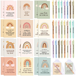Mooliwe 24 Pcs Positive Affirmation Gift Set Gratitude Notebooks with Pens Small Bags Motivational Encouragement Notepads Daily Affirmations Journal for Women Stress Relief Self Care (Watercolor)