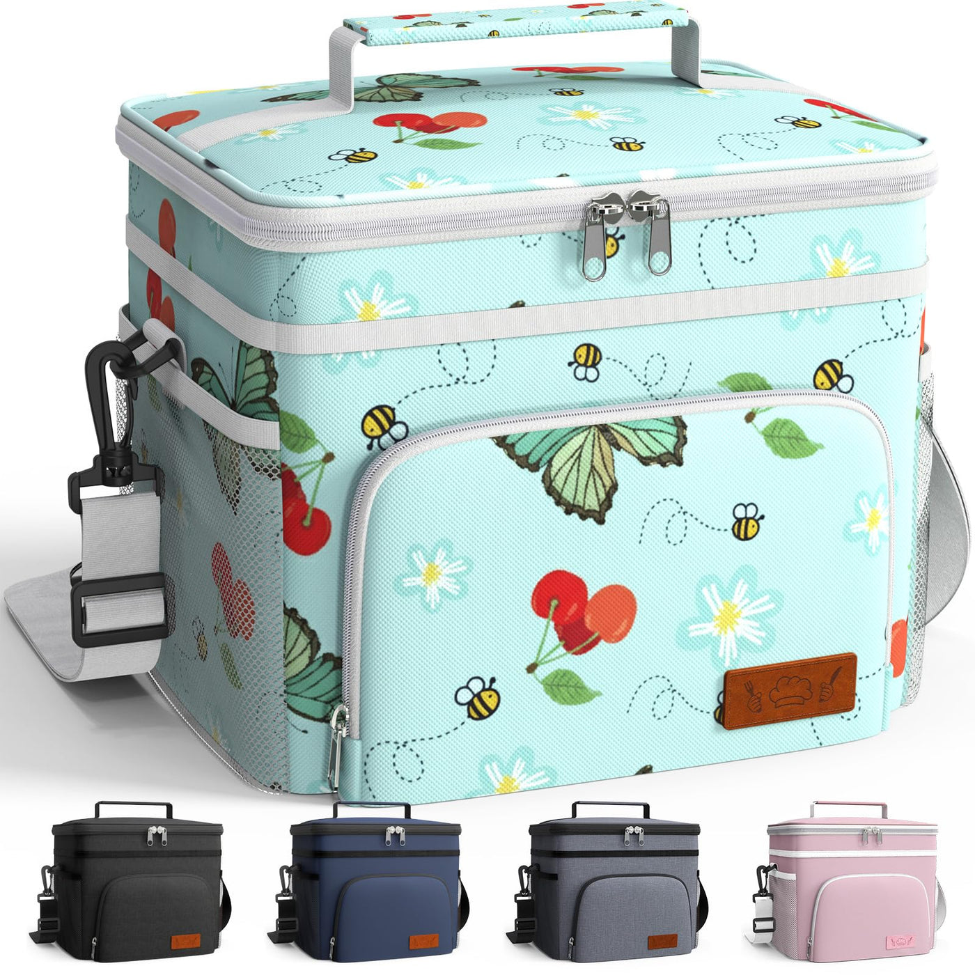 HOTOR Insulated Lunch Box for Men & Women - Leak-Proof Cooler Lunch Bag with 4 Pockets, Adjustable Strap, Ideal for Work, Picnic, Travel - Medium, Black, 10.2"×6.9"×8.5"