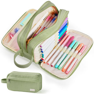 Sooez High Capacity Pencil Case, Soft Corduroy Pencil Pouch with 4 Compartments, Multiple Pockets, Large Pencil Bag with Sturdy Zipper, Cute Pencil Case Pouch Organizer for Student Teen Girls, Blue