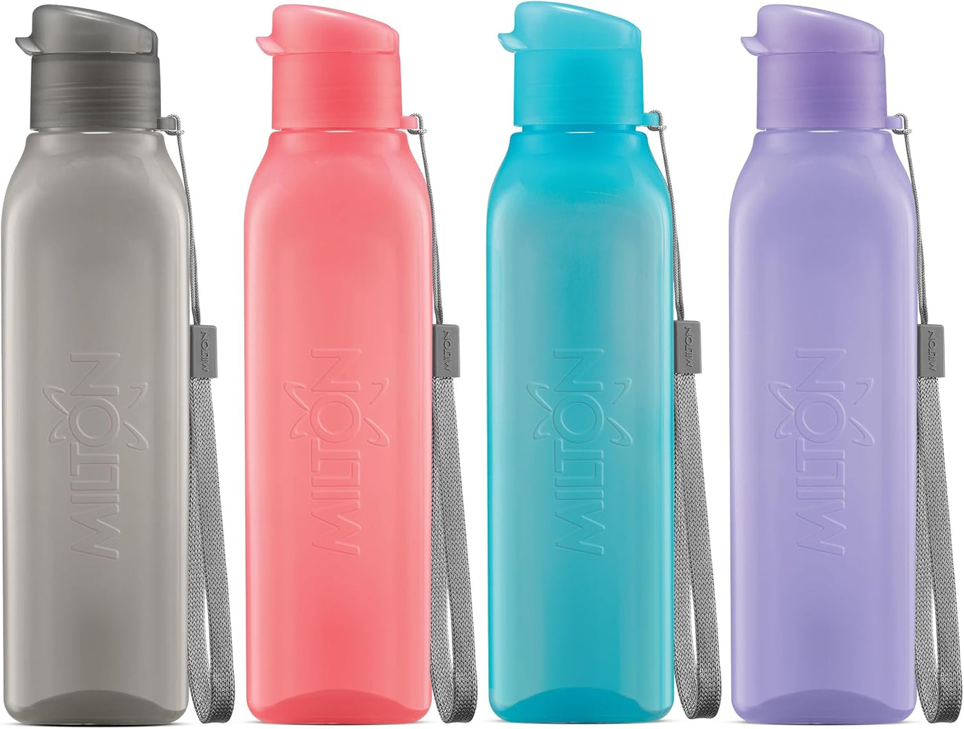 MILTON Sports Water Bottle Square Juice Box 4 Set 17 oz. Great for Juices Milk Smoothies Plastic Wide-Mouth Reusable Leak Proof Drink Bottle/Carton for School Bags Lunch Boxes Gym Flip Lid -BPA Free