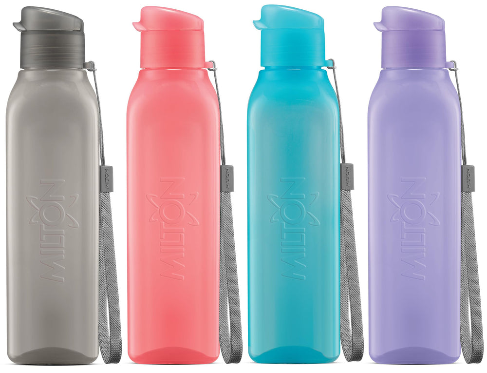 MILTON Sports Water Bottle Square Juice Box 4 Set 17 oz. Great for Juices Milk Smoothies Plastic Wide-Mouth Reusable Leak Proof Drink Bottle/Carton for School Bags Lunch Boxes Gym Flip Lid -BPA Free