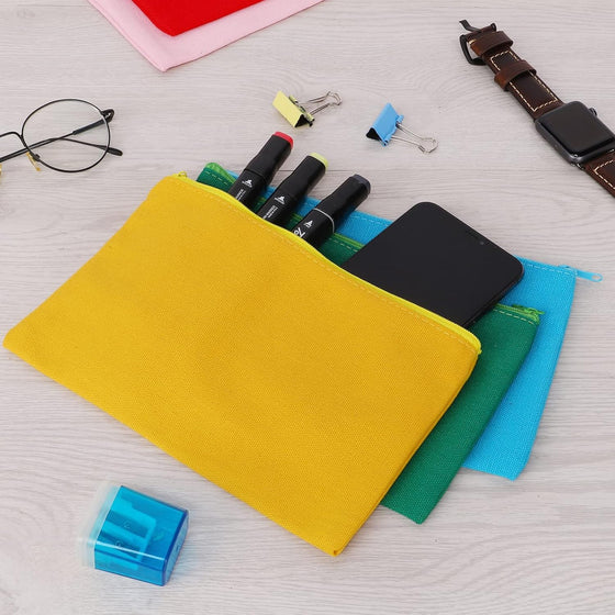 12 Pieces Cotton Canvas Makeup Bag, Multipurpose Cosmetic Bag with Zipper Travel Toiletry Pouch, Blank DIY Craft Bag (Multicolored A, S) - hover image