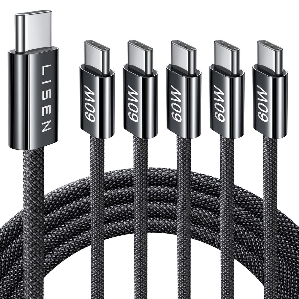 LISEN USB C to USB C Cable, 5-Pack [3.3/3.3/6.6/6.6/10FT] for iPhone 17 Charger Cord, 60W C to C Cable Fast Charging for iPad, iPhone 16 15 Pro Max, Galaxy S25/S24 USBC to USBC Cable Gifts for Men