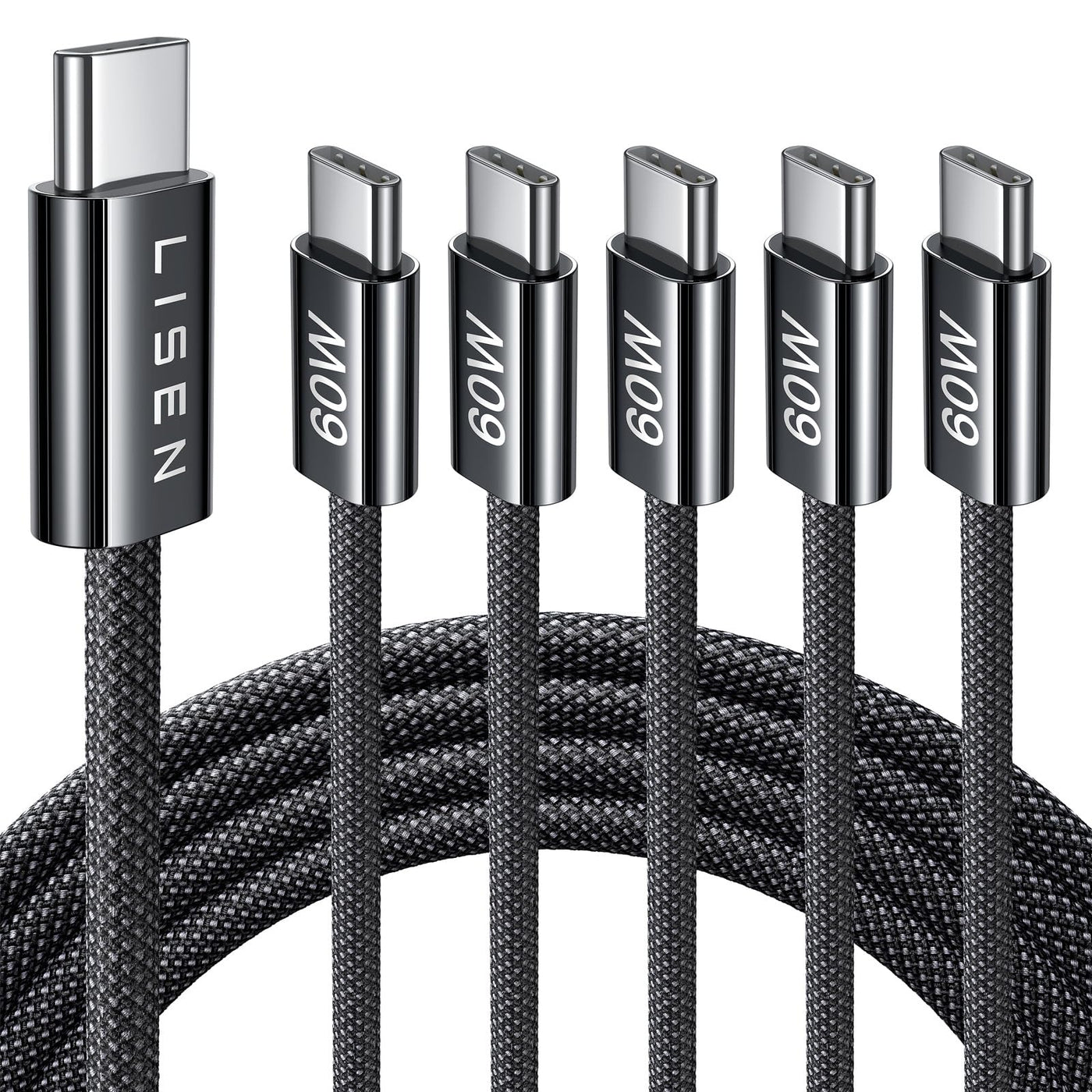 LISEN USB C to USB C Cable, 5-Pack [3.3/3.3/6.6/6.6/10FT] for iPhone 17 Charger Cord, 60W C to C Cable Fast Charging for iPad, iPhone 16 15 Pro Max, Galaxy S25/S24 USBC to USBC Cable Gifts for Men