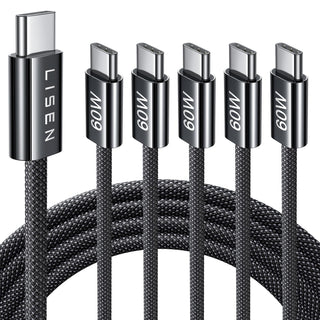 LISEN USB C to USB C Cable, 5-Pack [3.3/3.3/6.6/6.6/10FT] for iPhone 17 Charger Cord, 60W C to C Cable Fast Charging for iPad, iPhone 16 15 Pro Max, Galaxy S25/S24 USBC to USBC Cable Gifts for Men
