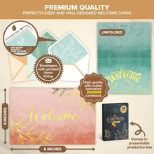 Decorably 24 Pack Gold Foil 6x4in Welcome Cards with Envelopes and Stickers, 6 Elegant Designs for New Employees, Guests, Team Members, Blank Inside - Housewarming, Office, Wedding, Gifting, Mailing