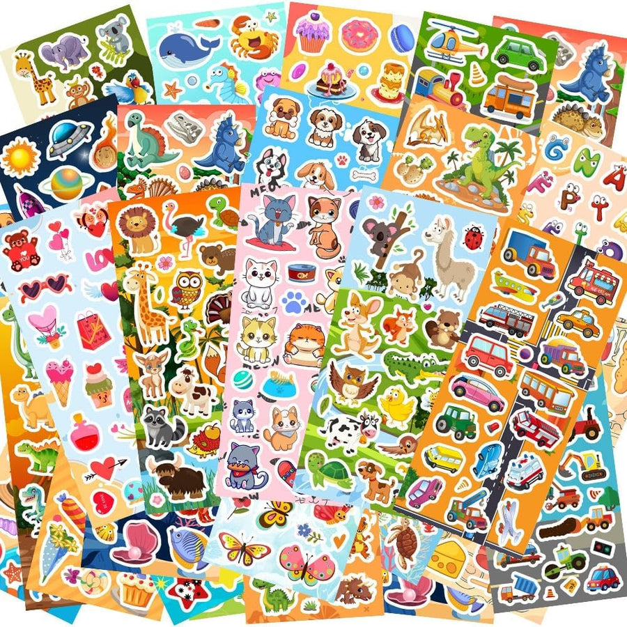 48 Sheets Stickers for Kids, Cute Stickers Variety Pack for Scrapbooking, Teachers Classroom Prizes, Goodie Bag Stuffers Including Animals, Cars, Dinosaurs, Fishes, Hearts, Stars and More