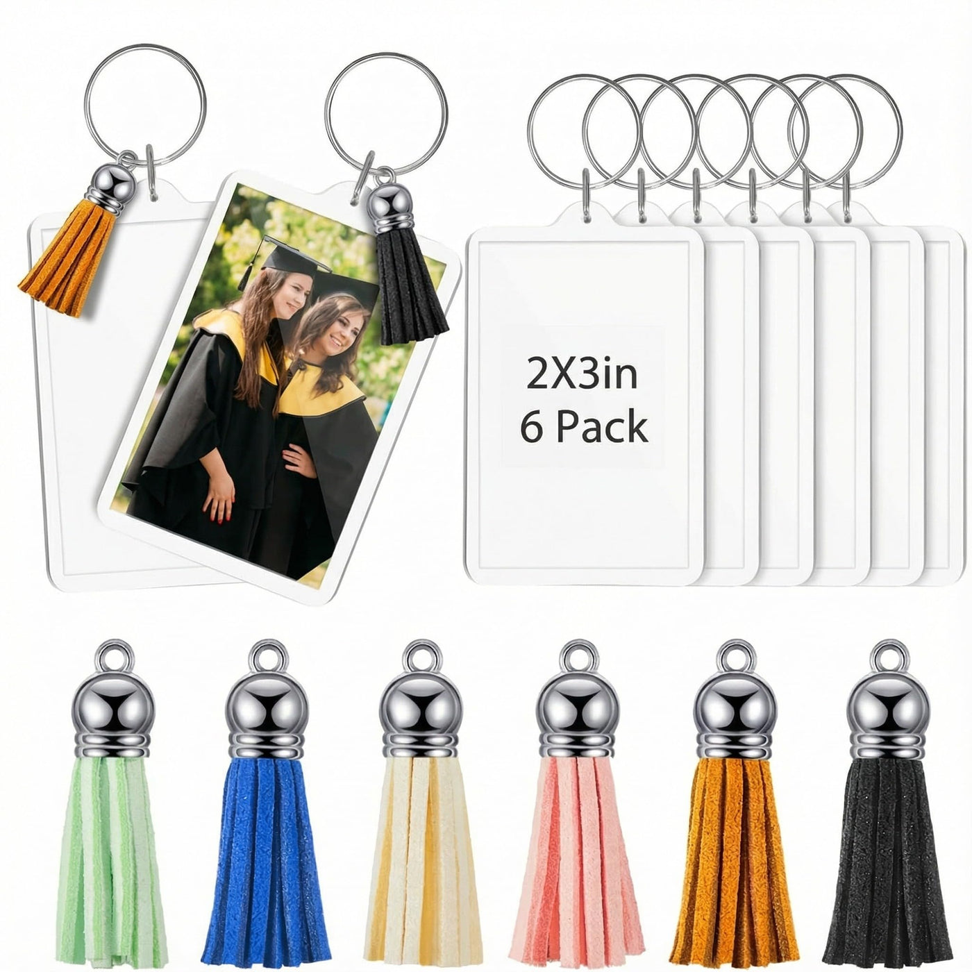 Henoyso 6 Sets Teacher Gift 2.2x1.6 Inch Acrylic Photo Frame Keychain Picture Insert Blank Clear Picture Holder 2026 Graduation for DIY