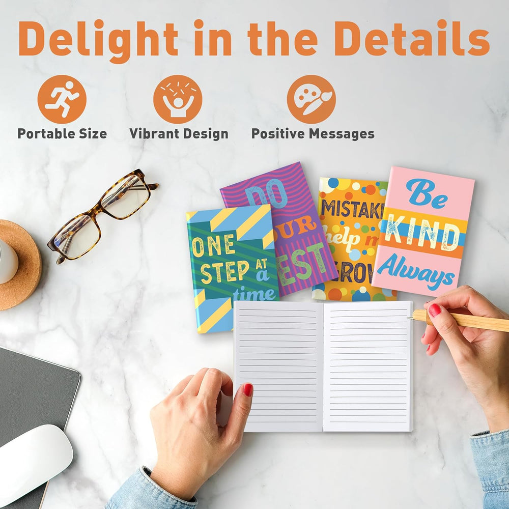 S&O Motivational Mini Notebooks Bulk Set w/ Unique Messages, 24 Inspirational journals for Kids -small pads, Tiny Journals for Children Set, Mini Decor Diaries Pack - 44 pages, 3.5” x 5”