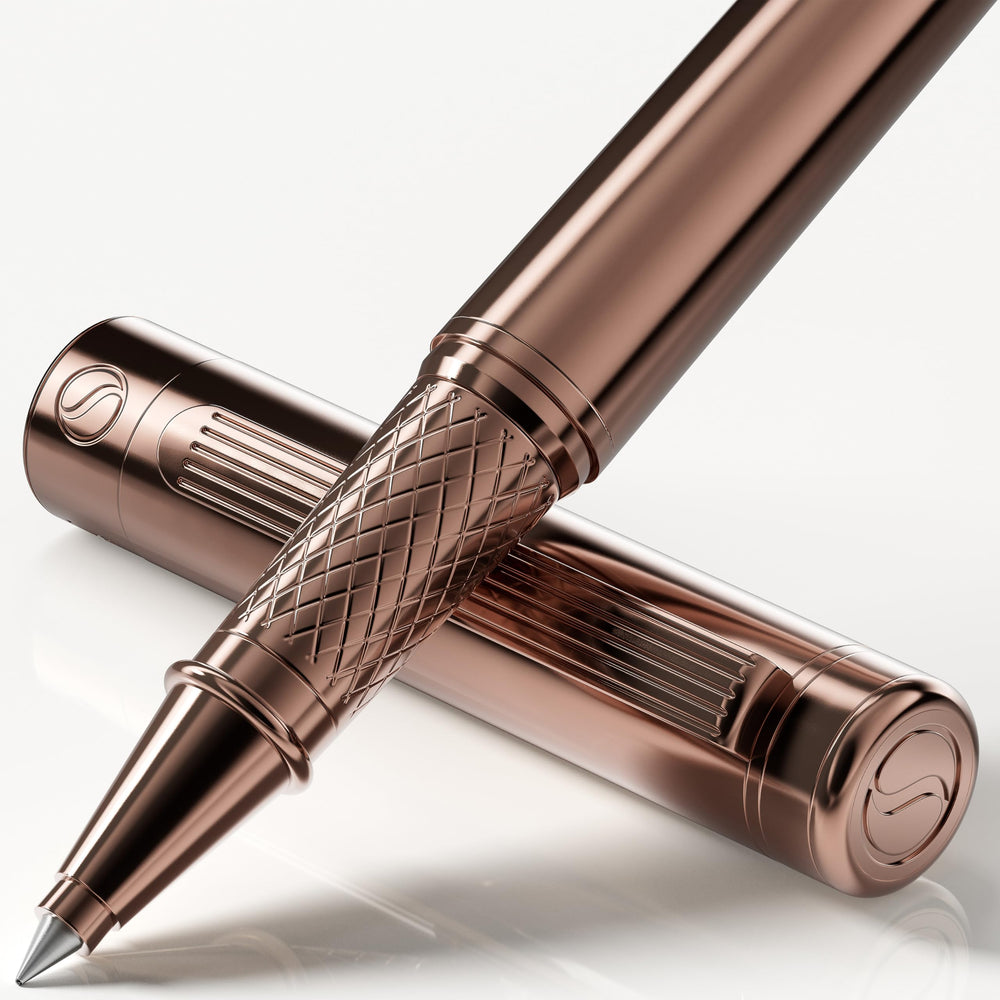Scriveiner Black Lacquer Rollerball Pen - Stunning Luxury Pen, Real Gold Plating, Schmidt Ink Refill, Best Roller Ball Gift Set for Men & Women, Professional, Executive Office, Nice Pens