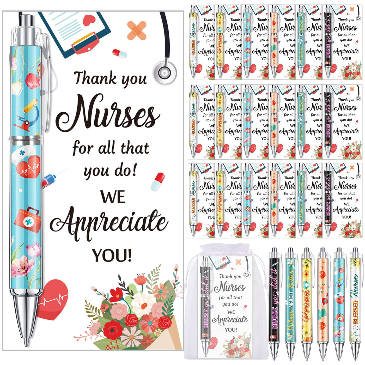 Marspark 30 Set Welcome Back to School Gifts Bulk Ballpoint Pens and Greeting Cards Set with Bags Twist Ties Composition First Day of School Gifts for Teacher Student Classroom Party Favors Supplies