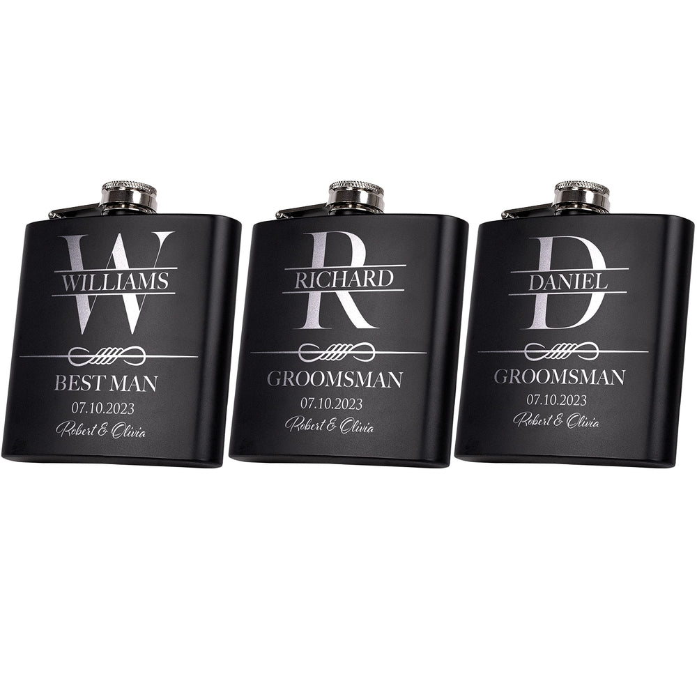 Set of 6, Groomsmen Gifts for Wedding | Personalized Groomsmen Flasks w/Optional Gift Box, Bachelor Party Team, 6 oz. Custom Engraved Hip Flasks for Best Man and Groomsman Proposal #3, Stainless Steel