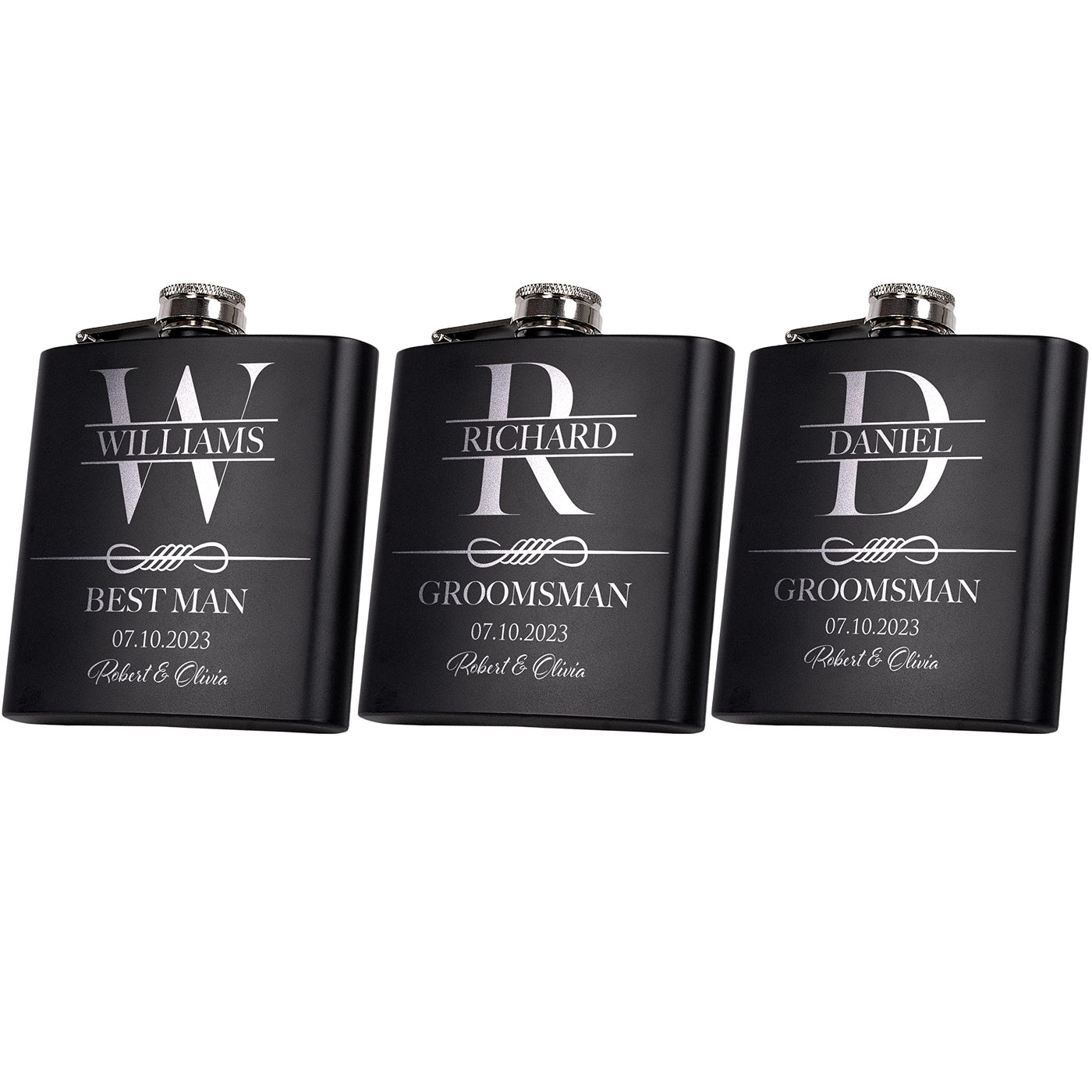 Set of 6, Groomsmen Gifts for Wedding | Personalized Groomsmen Flasks w/Optional Gift Box, Bachelor Party Team, 6 oz. Custom Engraved Hip Flasks for Best Man and Groomsman Proposal #3, Stainless Steel