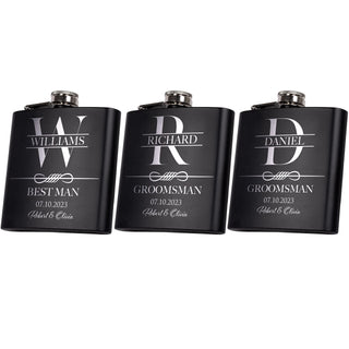 Set of 6, Groomsmen Gifts for Wedding | Personalized Groomsmen Flasks w/Optional Gift Box, Bachelor Party Team, 6 oz. Custom Engraved Hip Flasks for Best Man and Groomsman Proposal #3, Stainless Steel