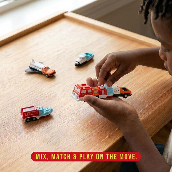 Popular Playthings Magnetic Vehicles for Toddlers 1–3, Mini Mix or Match Car Toys, Snap‑Together Interchangeable Parts for Creative Play, Travel‑Friendly Set of 4 - hover image