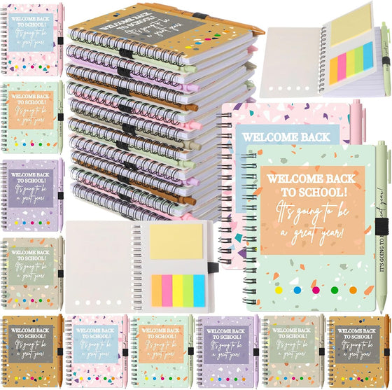 Dunzoom 40 Pcs Welcome Back to School Gifts Bulk Spiral Notebooks with Sticky Notes Motivational Pens First Day of School Notepads Party Favor for Teacher Student Classroom(Terrazzo Tones,Multicolor)