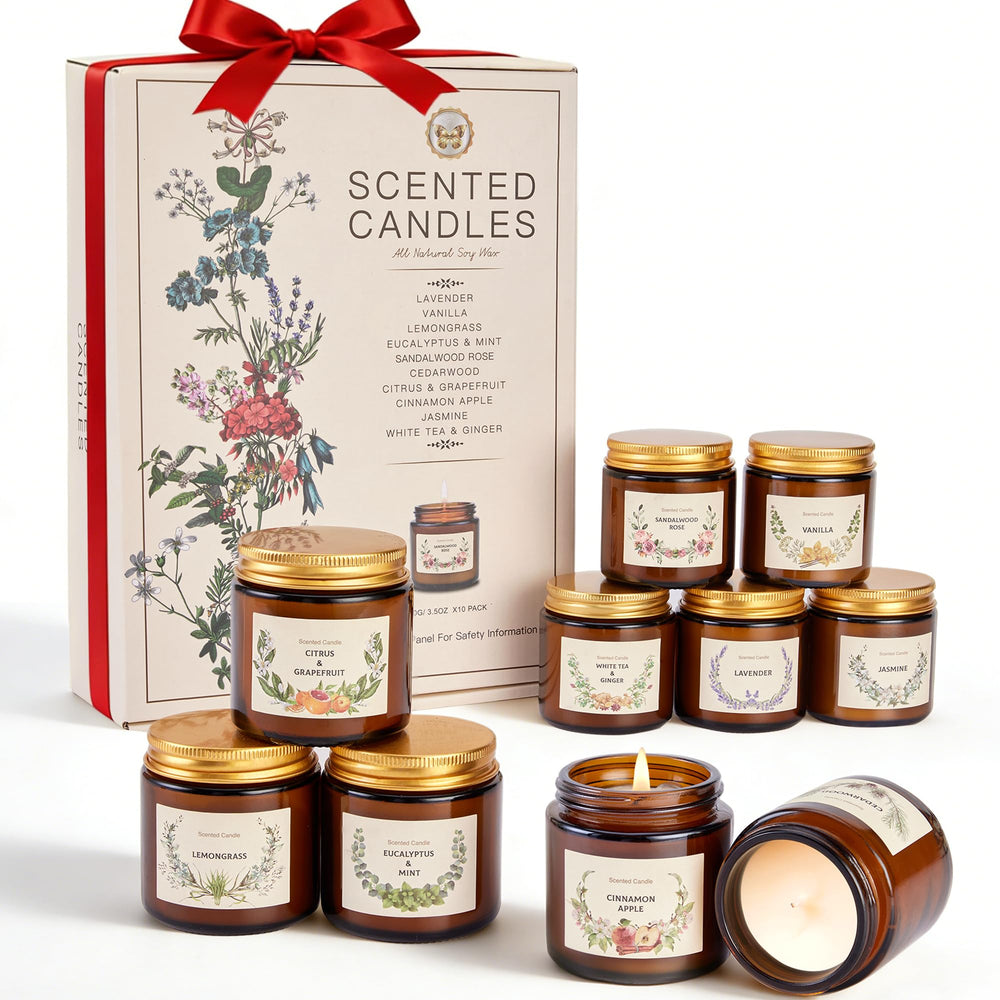 Christmas Candle Gift Set for Women, 4 Pack Long Lasting Soy Wax Candles with Lavender, Cookie, Fir & Cinnamon Apple Scents, Aromatherapy Candles for Home, Perfect Holiday Gifts