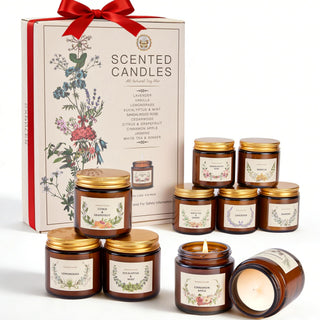 Christmas Candle Gift Set for Women, 4 Pack Long Lasting Soy Wax Candles with Lavender, Cookie, Fir & Cinnamon Apple Scents, Aromatherapy Candles for Home, Perfect Holiday Gifts