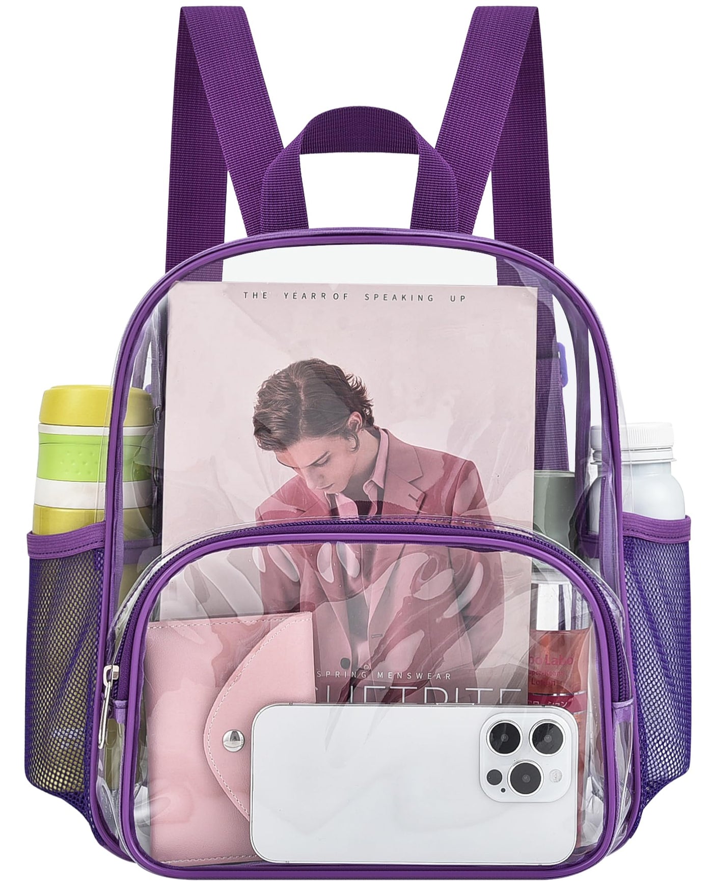 Busiuw Clear Backpack for Stadium Events Stadium Approved Clear Backpack 12x12x6 with Front Pocket for Concert Sport Fashion Women Backpack Events Work Travel