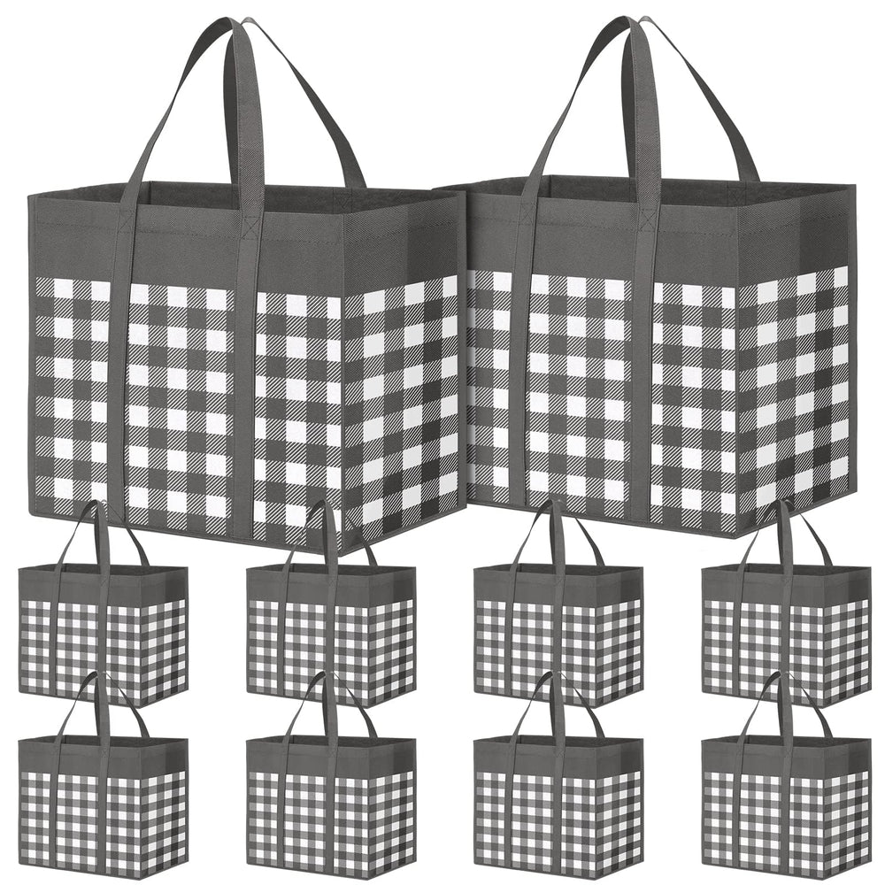 WOWBOX Reusable Grocery Bags,4-Pack, Foldable Reusable Shopping Tote Bags bulk with Reinforced Handles,Large Storage Bags with Water Resistant Coating for Groceries,Multipurpose,Black-White